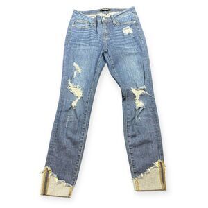 JUDY BLUE LOS ANGELES Women’s Medium Wash Distressed Cuffed Skinny Jeans Size 5